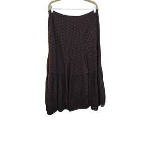 SK 161) Femme Women Brown  Embroidered Cutout Textured Flowy Long Skirts Size 12
